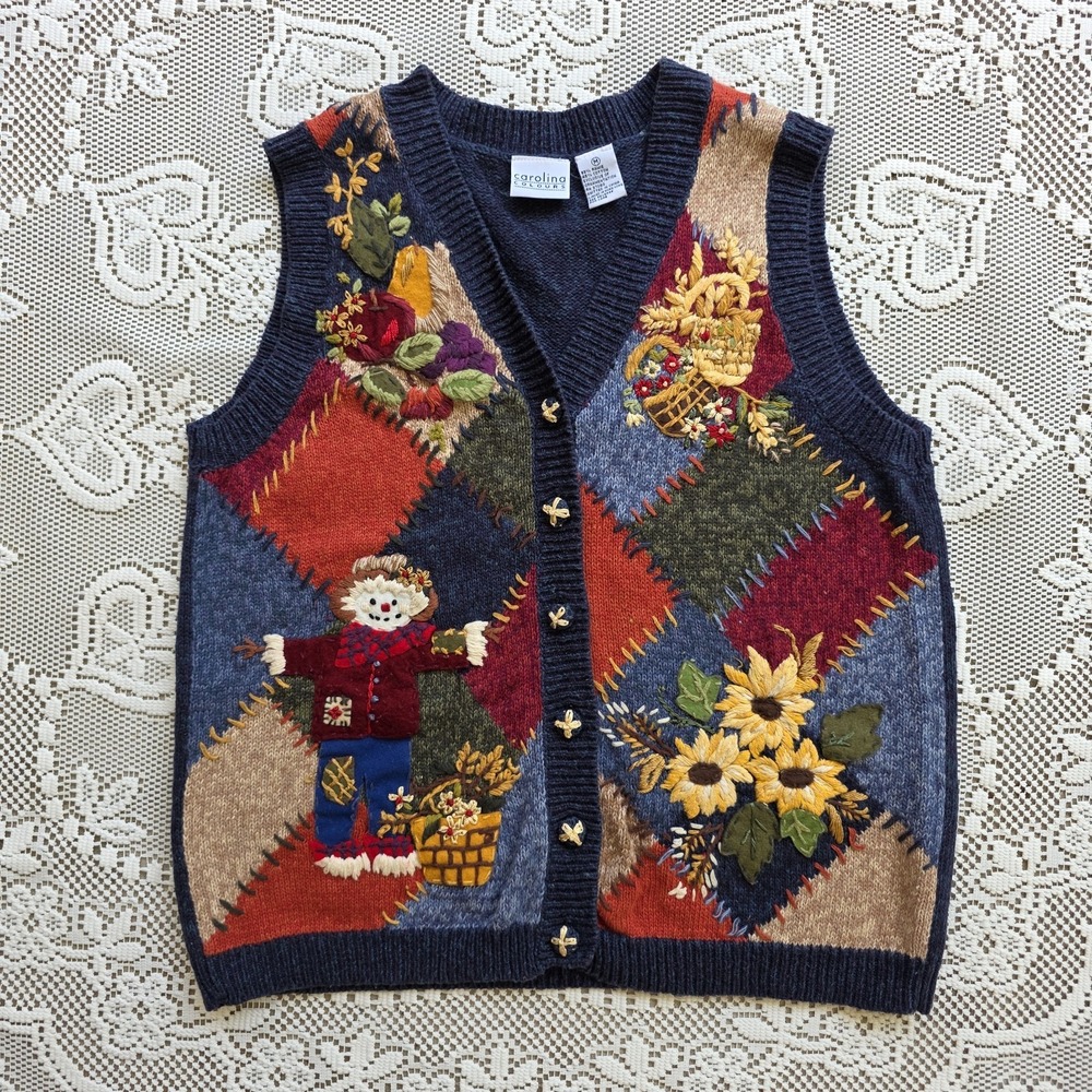 Carolina Colours Sweater Vest Size M Cottagecore Autumn Fall Halloween Harvest